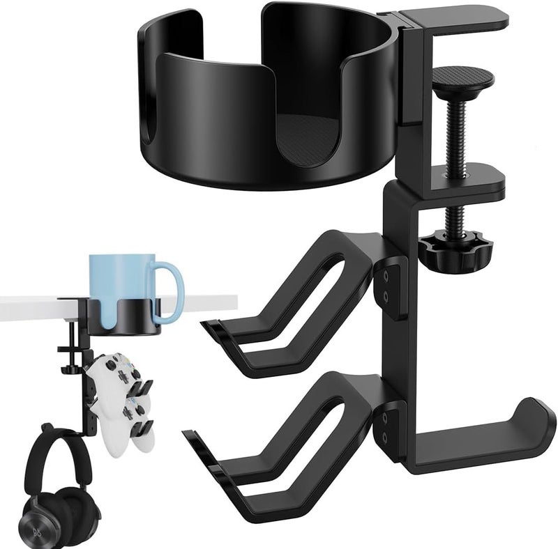 Elfzone Game Controller Holder - 360° Rotating Controller Headphone Holder,Clamp On Desk Organizer,Headset & Desk Mounts,3 in 1, - Image 1